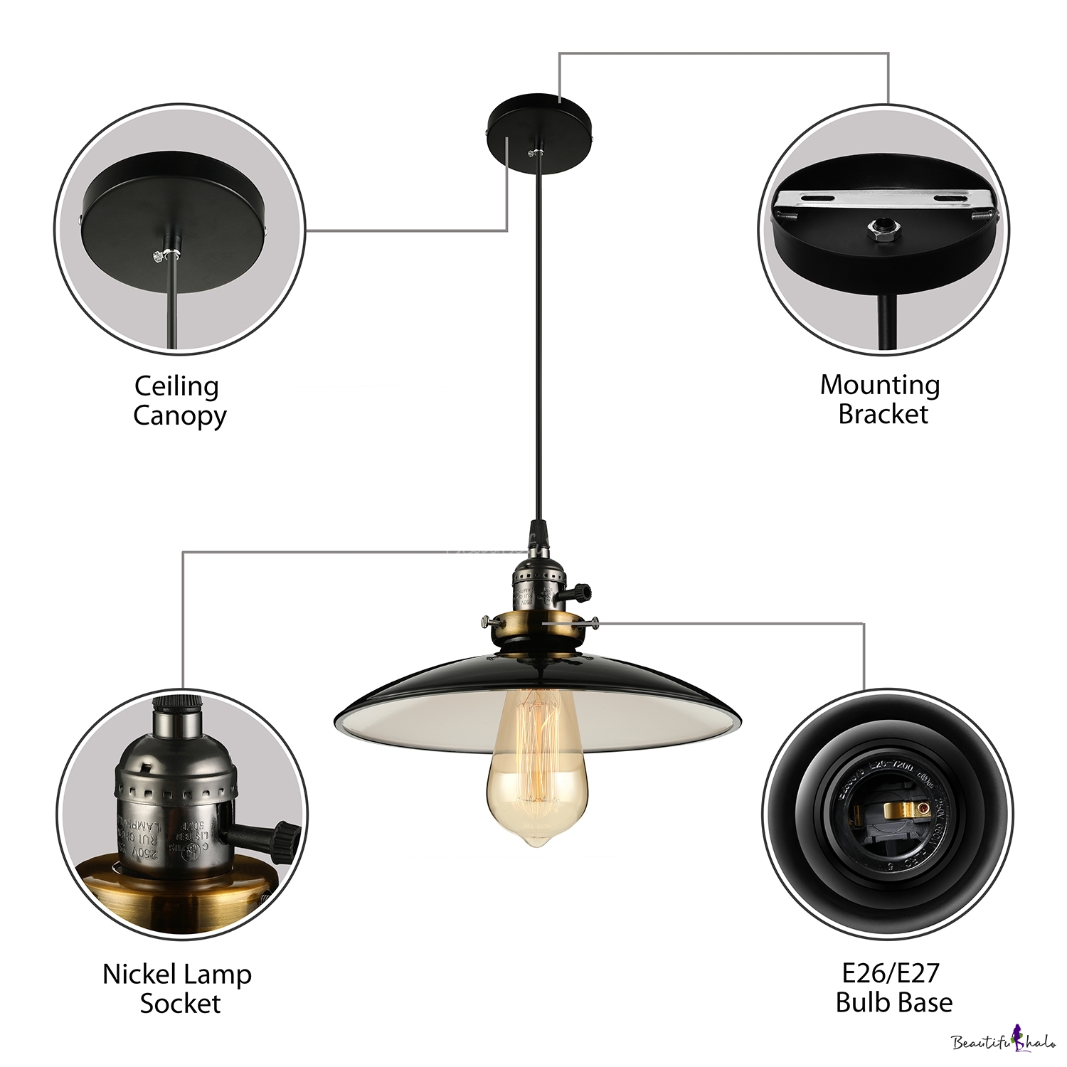 Industrial Style 1 Light Pendant with Saucer Shade - Beautifulhalo.com