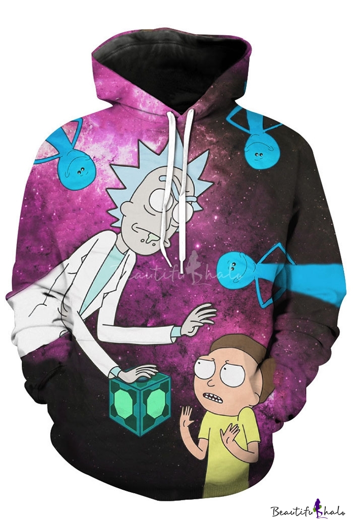 Download Digital Cartoon Character Printed Long Sleeve Casual Unisex Hoodie with Pockets - Beautifulhalo.com