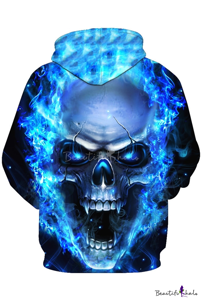 New Fashion Flame Skull Print Long Sleeve Hoodie - Beautifulhalo.com