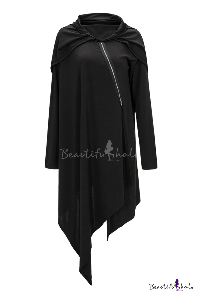 asymmetric hem long sleeve hoodie