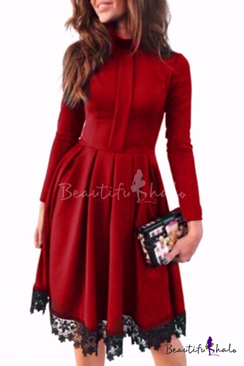 red long sleeve turtleneck dress