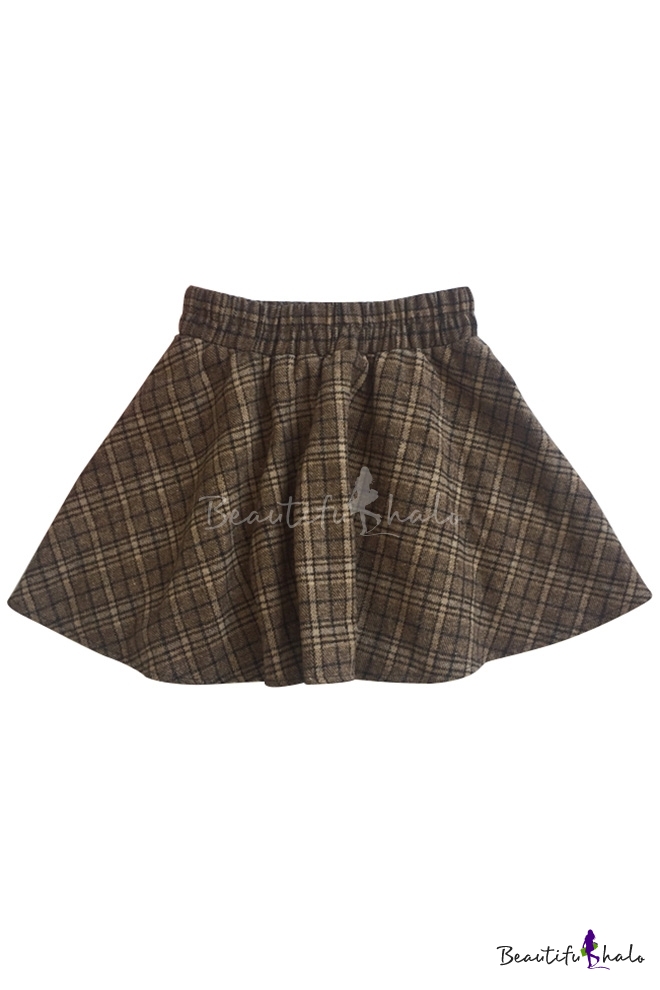 Girlish Tartan Plaids Pattern Elastic Waist Mini A Line Trendy Skirt 7846