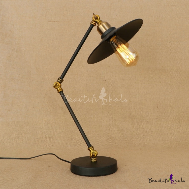 Industrial Vintage Desk Lamp With Adjustable Fixture Arm And Saucer Metal Shade Black Beautifulhalo Com