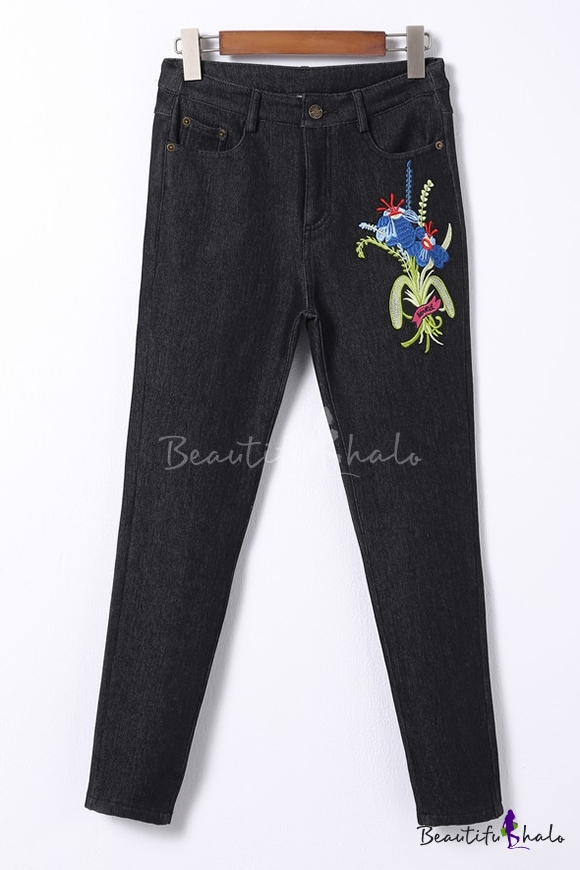 flower embroidered pants