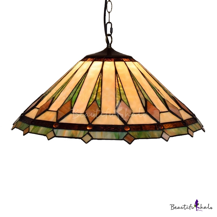 Vintage 22''W Tiffany-Style Pendant Light with Cone Shaped Glass Shade ...