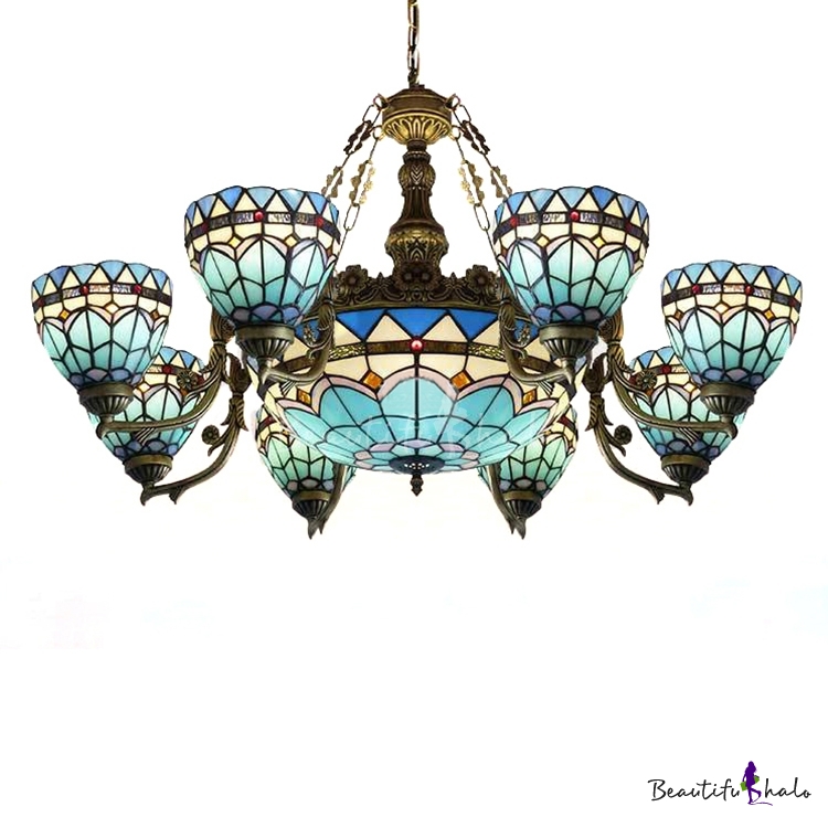 Tiffany Baroque Style W Chandelier Light Blue Stained Glass Lamp Shade Beautifulhalo Com