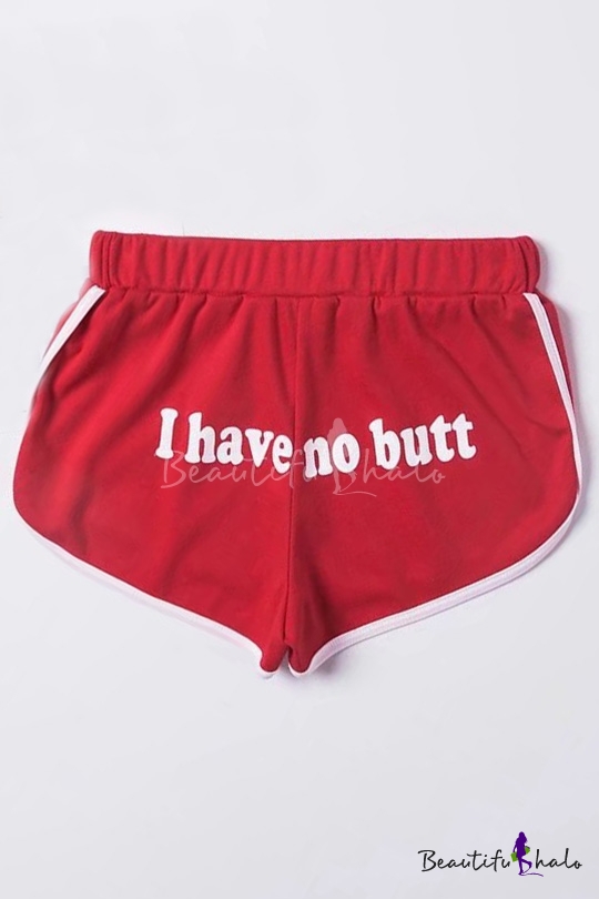 I Have No Butt Letter Printed Back Elastic Waist Leisure Sport Shorts