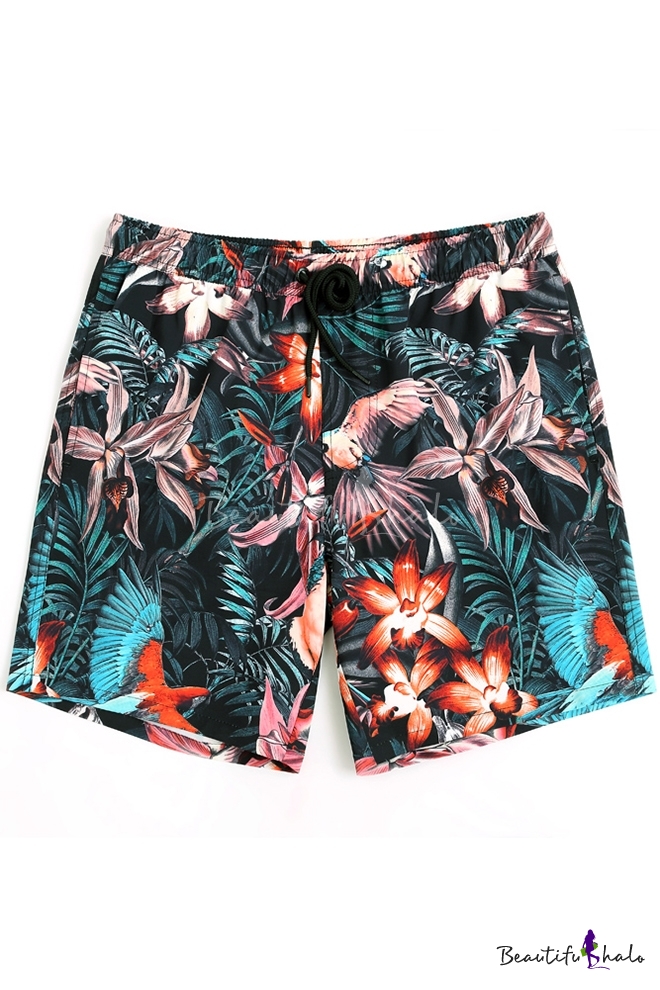 black floral swim trunks