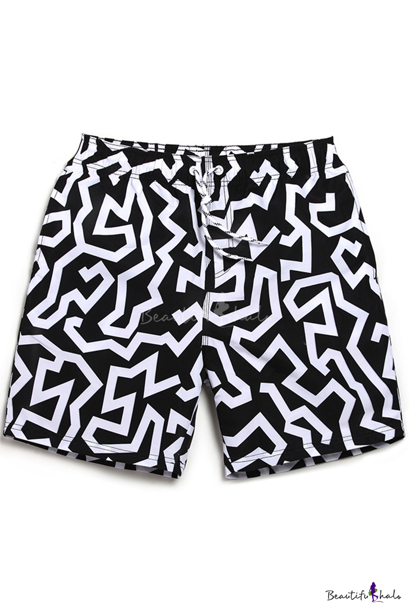 black and white striped swim shorts