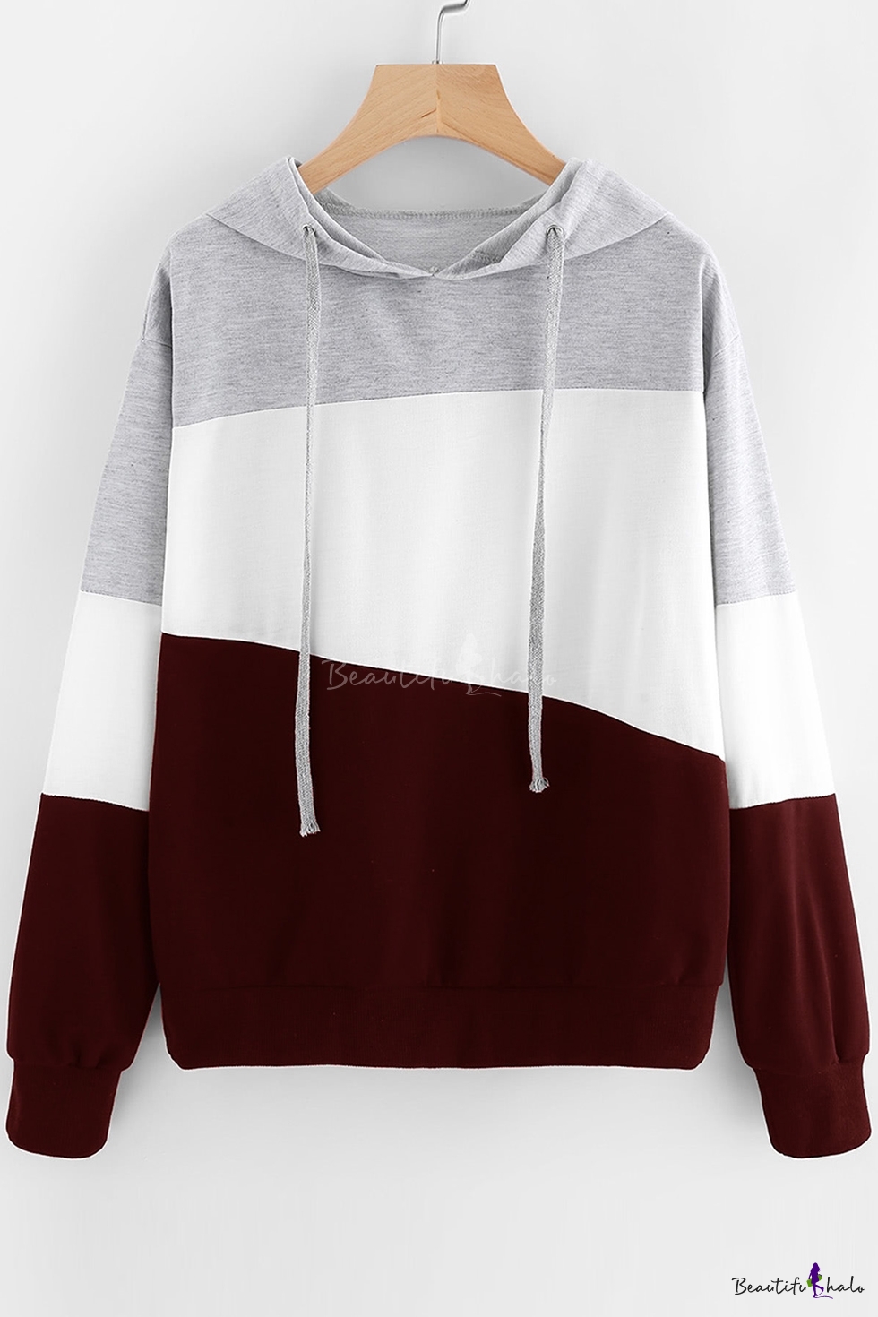 Casual Color Block Panel Long Sleeve Hoodie - Beautifulhalo.com
