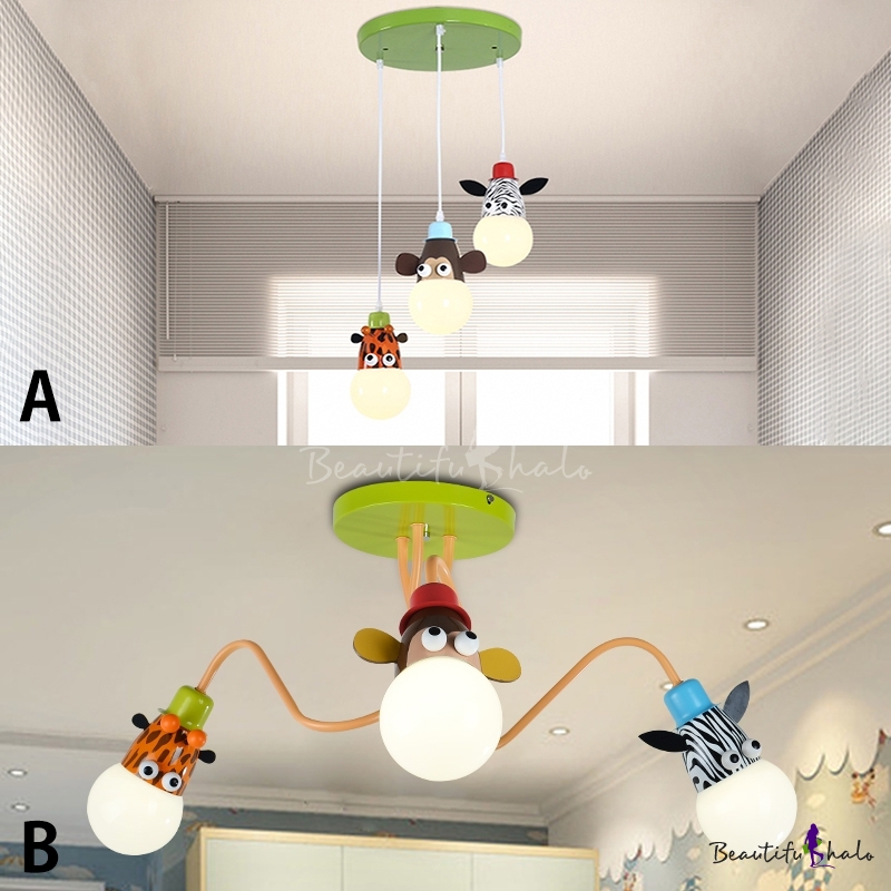 Zebra Monkey Giraffe Design Suspended Lamp Kindergarten Metal 3