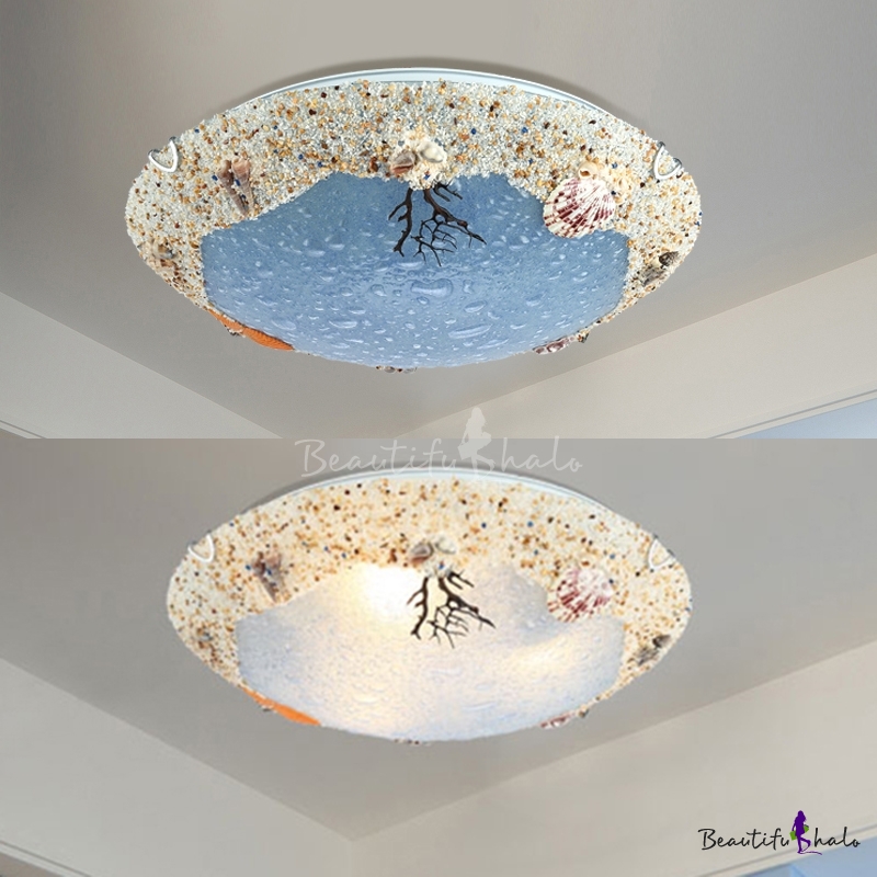 Seashell 3 Light Flush Ceiling Light Mediterranean Children Room Blue