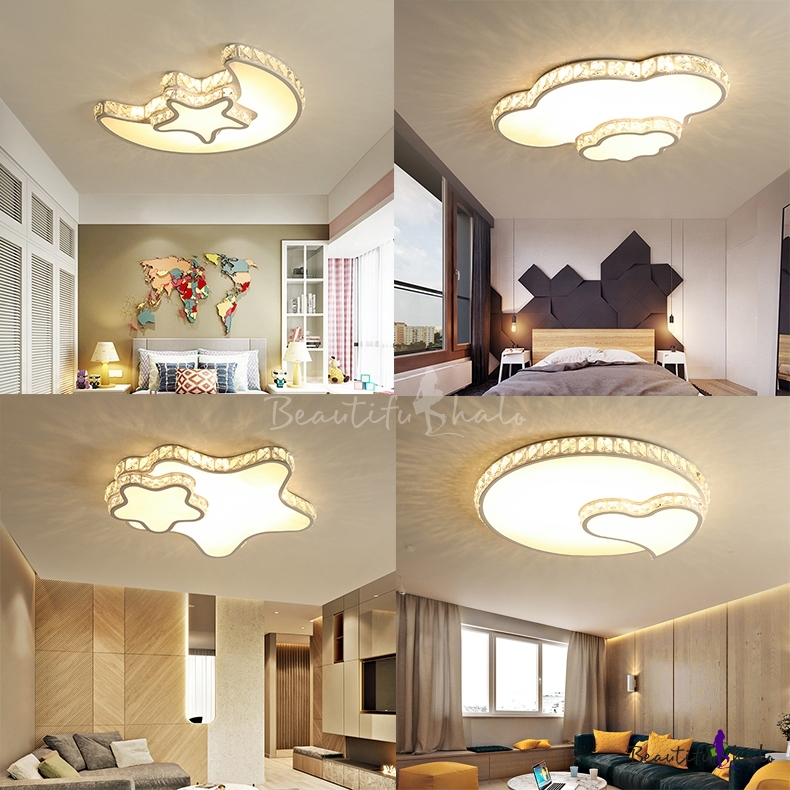 Crystal Accent Style Led Light Living Room Flush Mount Ceiling