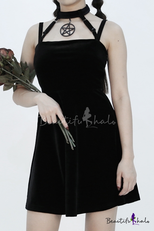 black velvet dress spaghetti strap