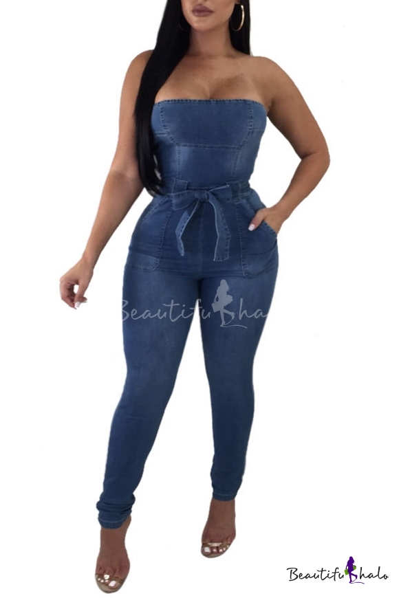 bandeau denim jumpsuit