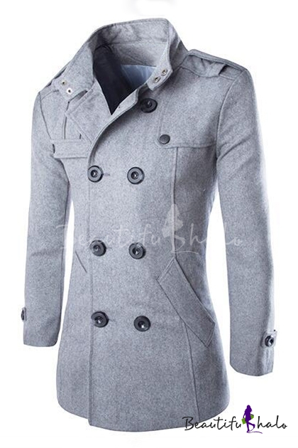 Michealboy Mens Wool Peacoat for Winter Trench Coat Single Breasted Removable Collar Windproof Warm Woolen Coat
