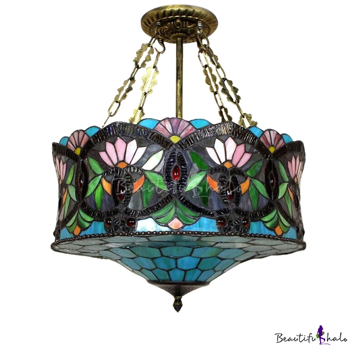 18-Inch Wide 3-Light Tiffany Ceiling Light with Splendid Baroque