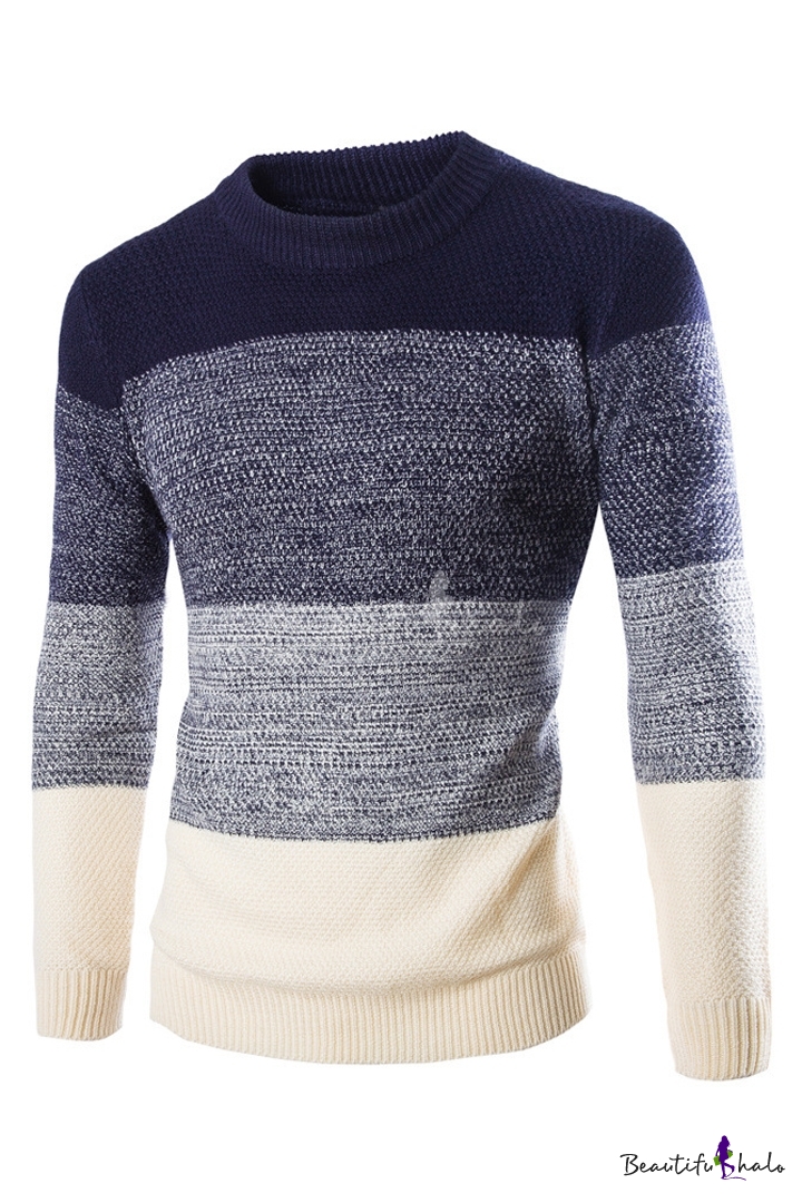 Men's Trendy Color Block Long Sleeve Crew Neck Slim Fit Sweater ...