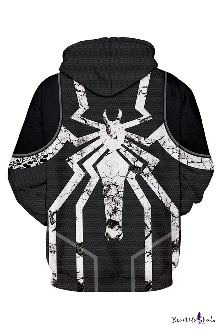 Dark Gray Spider Pattern Long Sleeve Unisex Sports Hoodie 