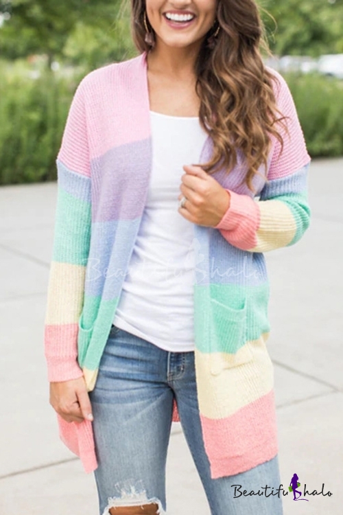 rainbow color block cardigan
