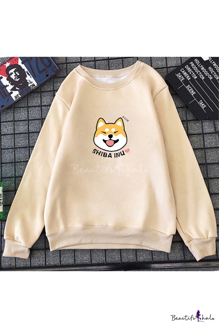 Cute Cartoon Dog Letter SHIBA INU Pattern Long Sleeve Round Neck Loose Sweatshirt Cute Cartoon Dog Letter SHIBA INU Pattern Long Sleeve Round Neck Loose Sweatshirt