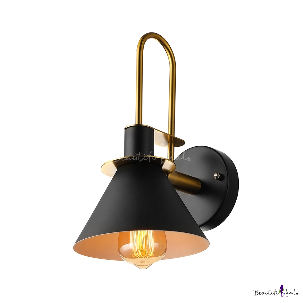 Modern Funnel Wall Light Metal 1 Bulb Wall Mount Fixture In Black For 