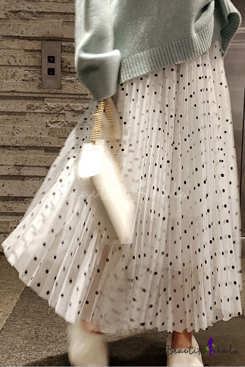 white polka dot pleated skirt