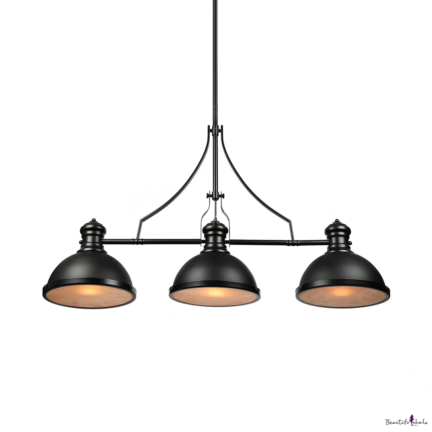 Three-Light Pool Table Light LED Linear Island Pendant in Black Finish ...