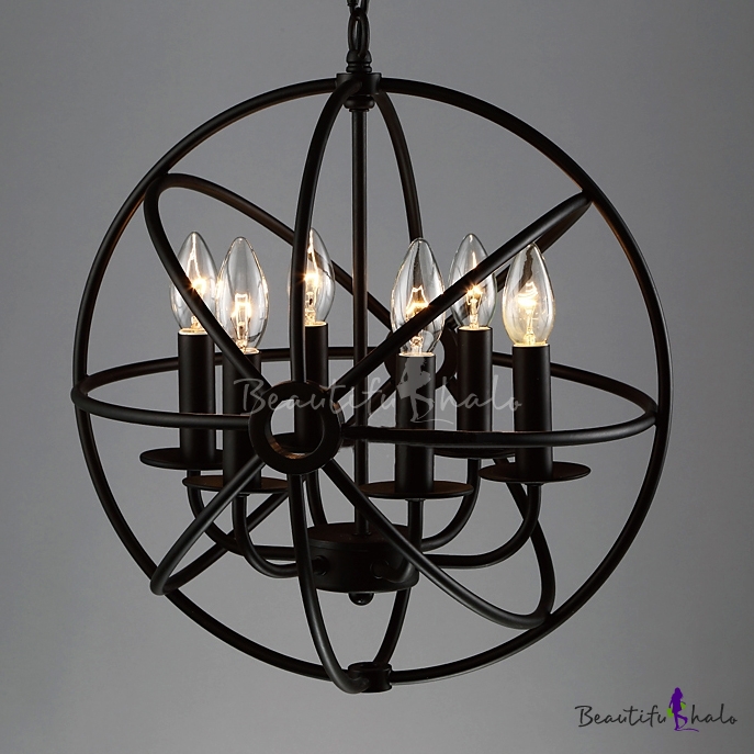 Size : 15 inches Loft Chandelier Home Large 6-Light Modern Sphere/Orb Chandelier Black North European American Rural Retro Industry Restaurant Bar Candle Lamps