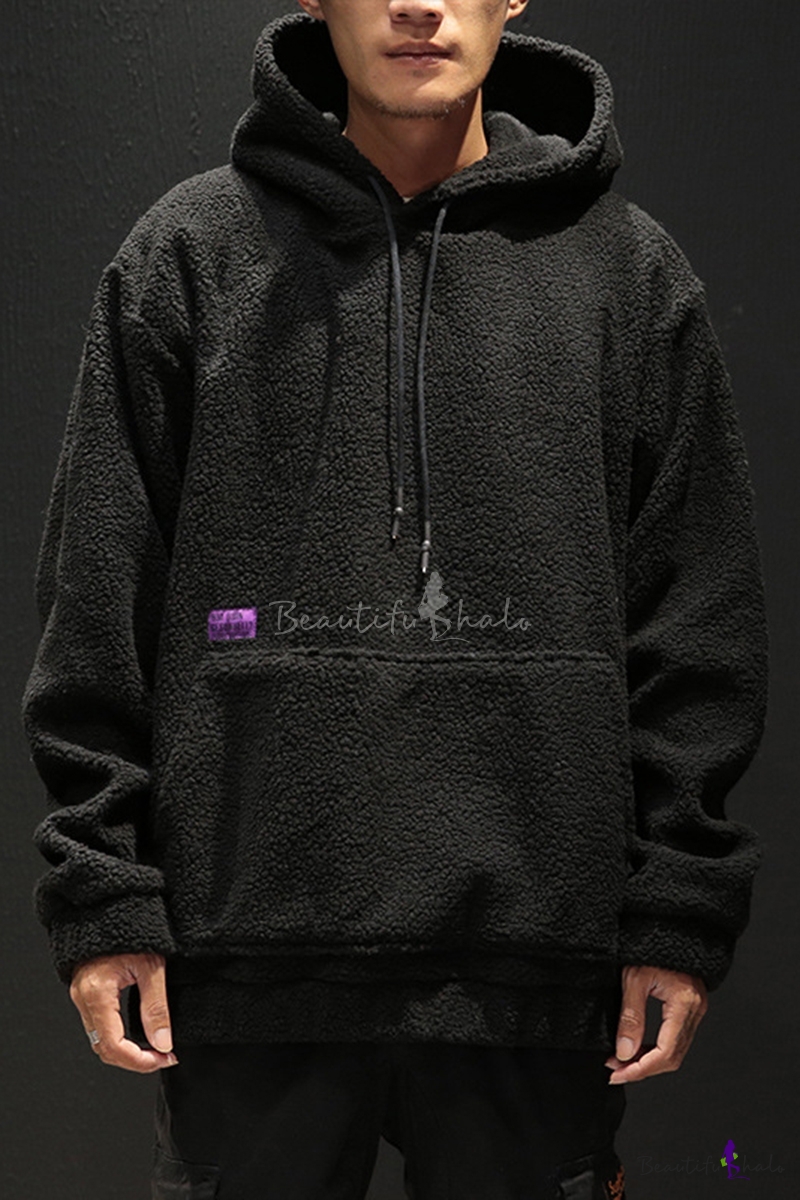 thick plain black hoodie