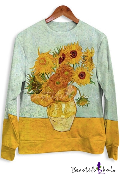 yellow hoodie with sunflowers on sleeves