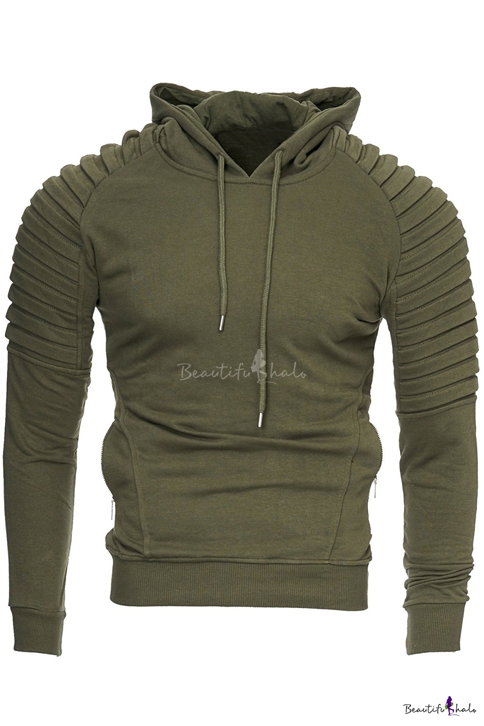 solid pleated sleeve hoodie