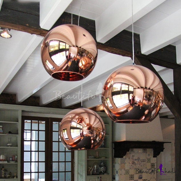 Rose Gold Mirror Ball Pendant Lamp Minimalist Simple Electroplate Glass 1 Light Drop Beautifulhalo Com - Ball Ceiling Lights Gold