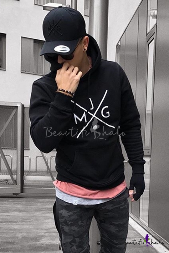 Men's Basic Simple Letter JMG Printed Long Sleeve Sports Fit Cotton ...