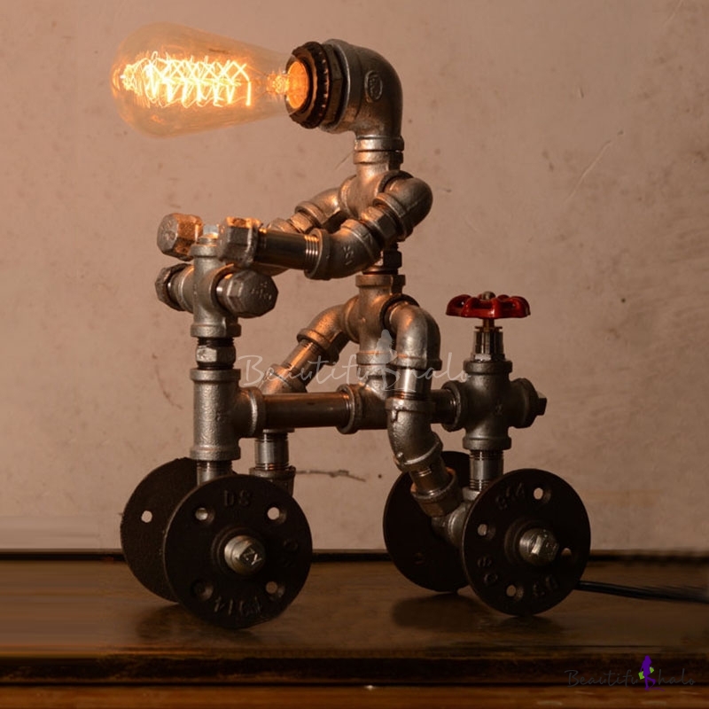 Industrial Plumbing Robot Table Lamp in Silver Finsh wiht Valve and