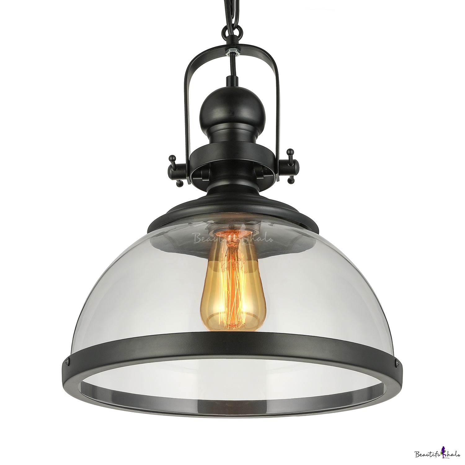 Loft Style Bowl Hanging Lamp with Glass Shade Single Head Ceiling