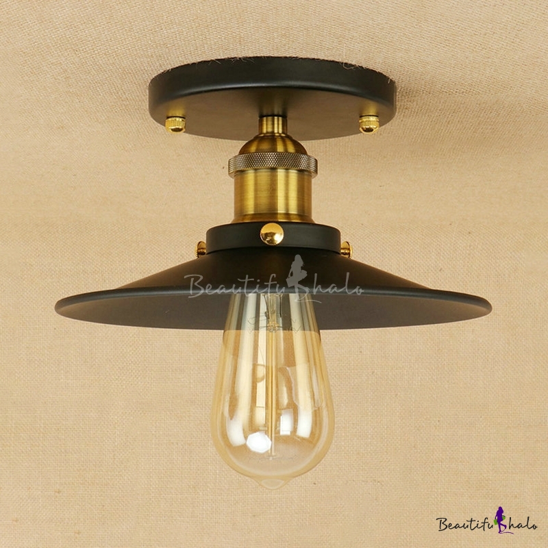 Shallow Round Semi Flush Mount Light Traditional Simple Iron 1