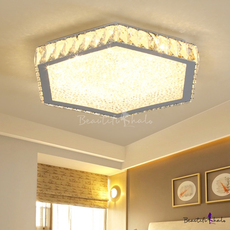 Crystal Hexagon Flush Light Fixture Modernism Led Ceiling Fixture In Warm White For Sitting Room