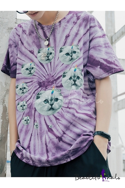 purple tie dye cat shirt