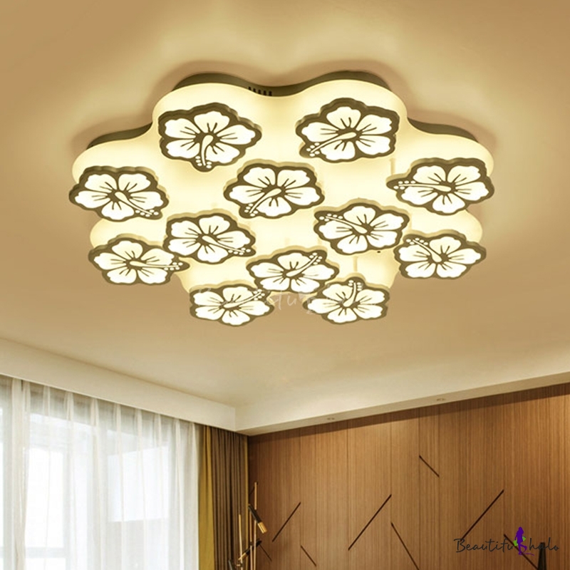 Flower Pattern Led Semi Flush Mount Simple Modern Metal Multi