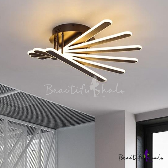 Brown Bar Semi Flush Light Fixture Contemporary Acrylic 6 Lights LED ...