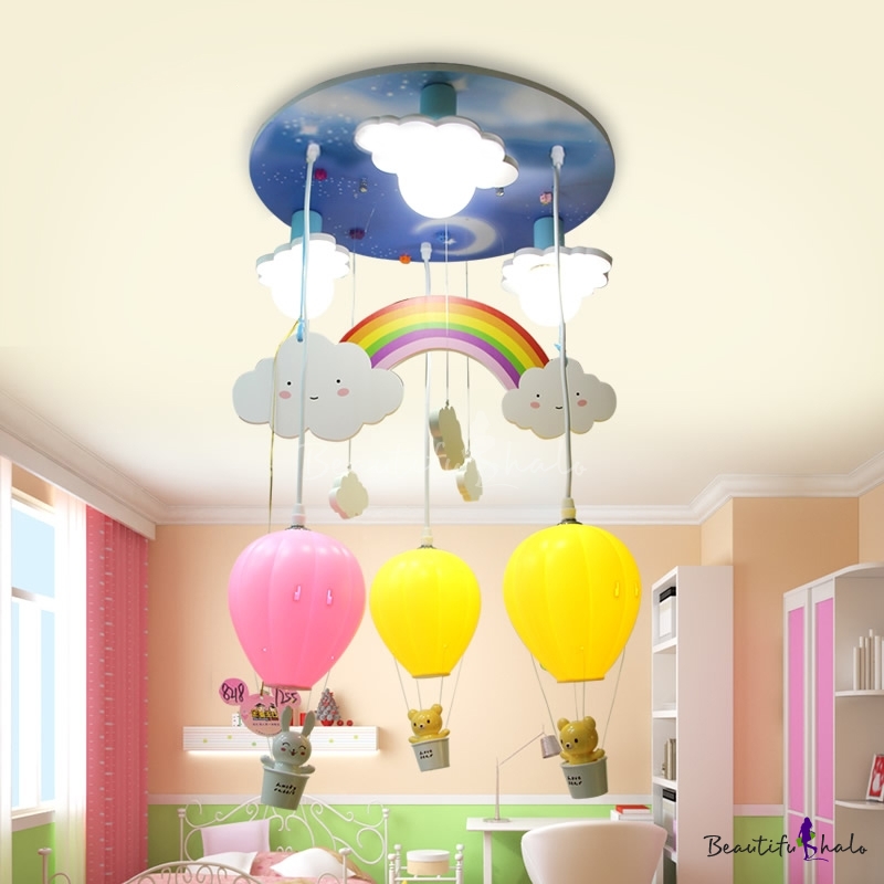 Hot Air Balloon Ceiling Fixture Nursing Room Metallic 6 Lights Flush ...