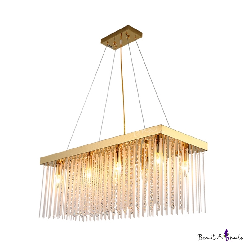 8 Lights Linear Hanging Chandelier Contemporary Luxury Art Deco Crystal