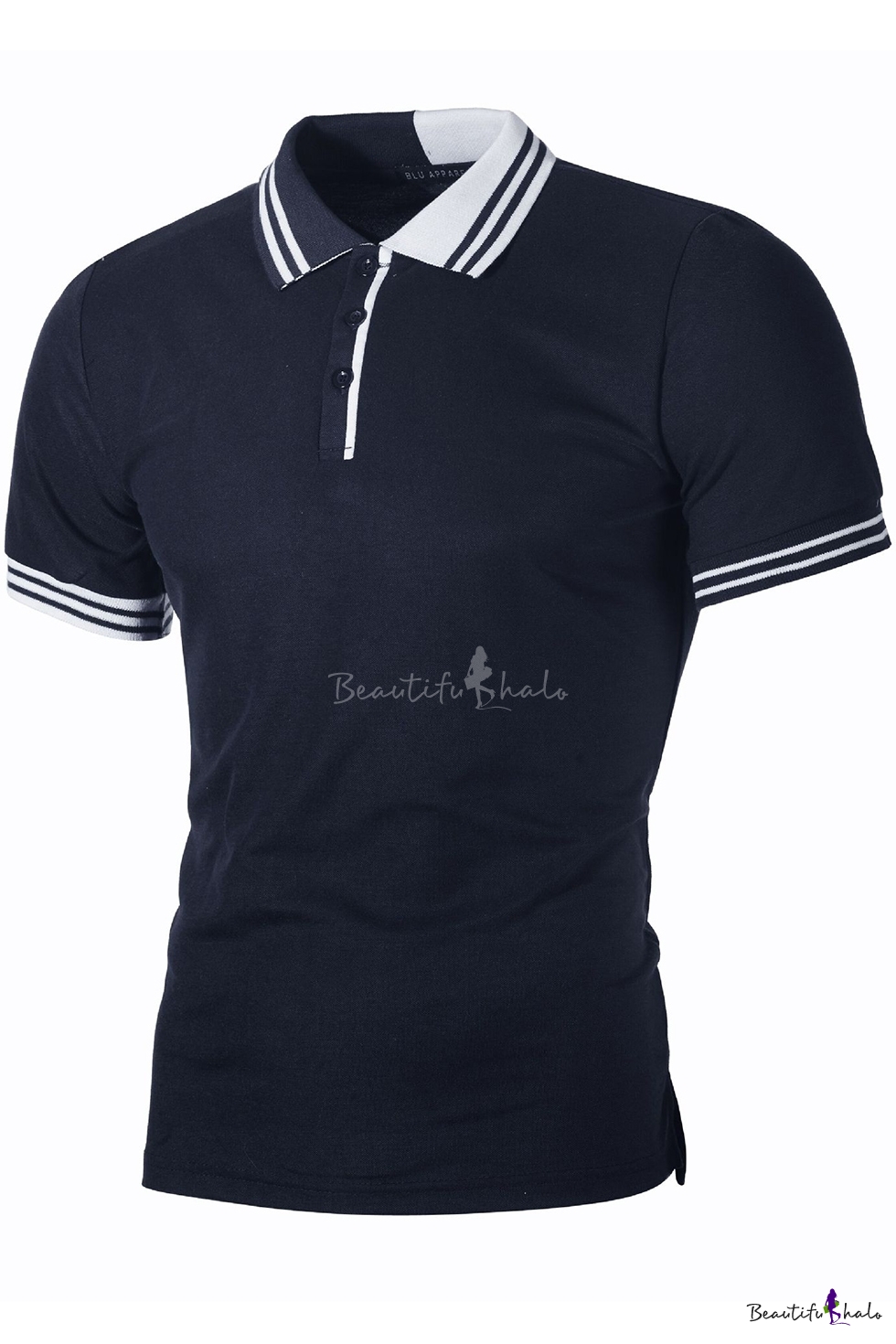 Generic Mens Short Sleeve Contrast Color Polo T Shirt Stripe T-Shirts 