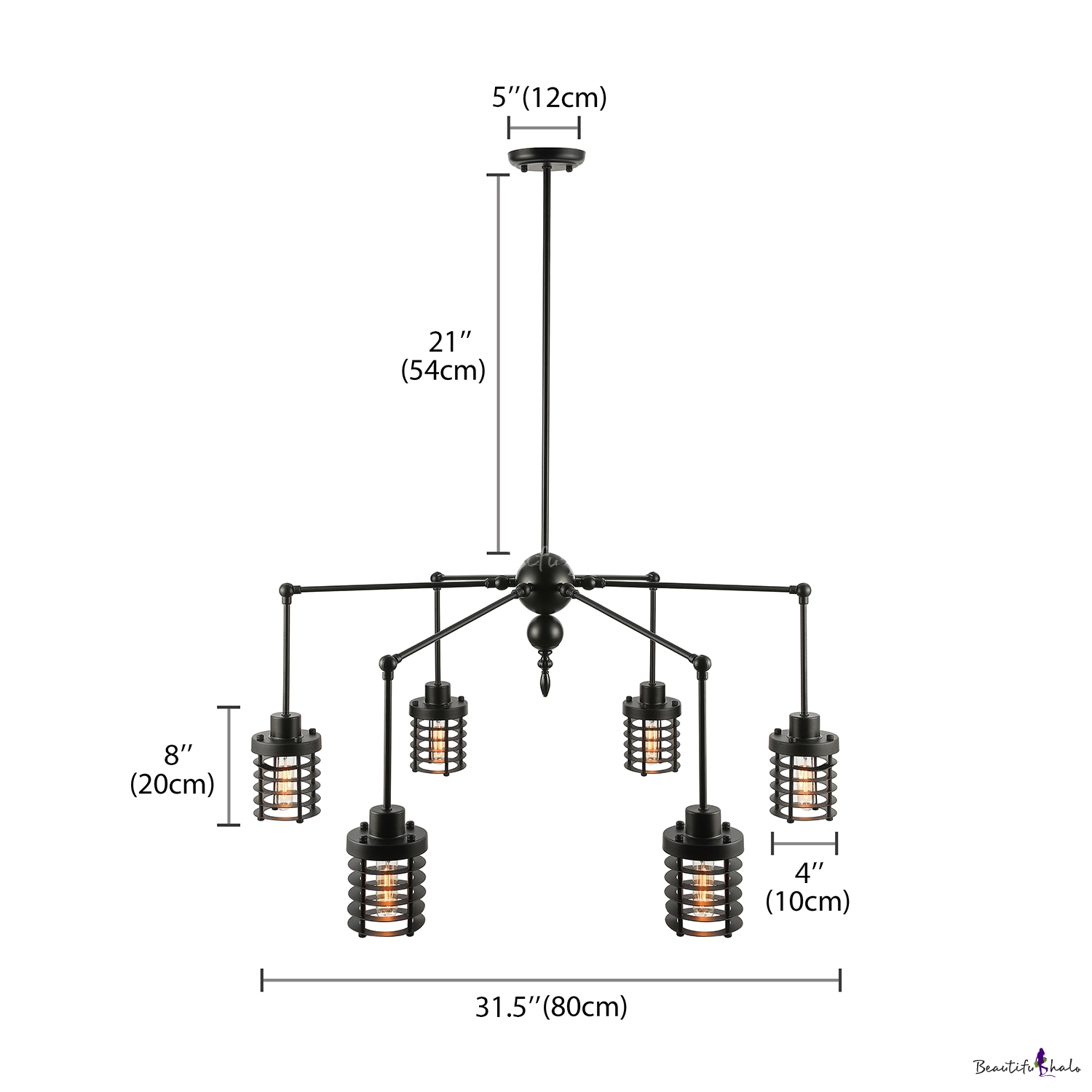 Swing Armed 6 Lighted Black Finished Large LED Chandelier ...