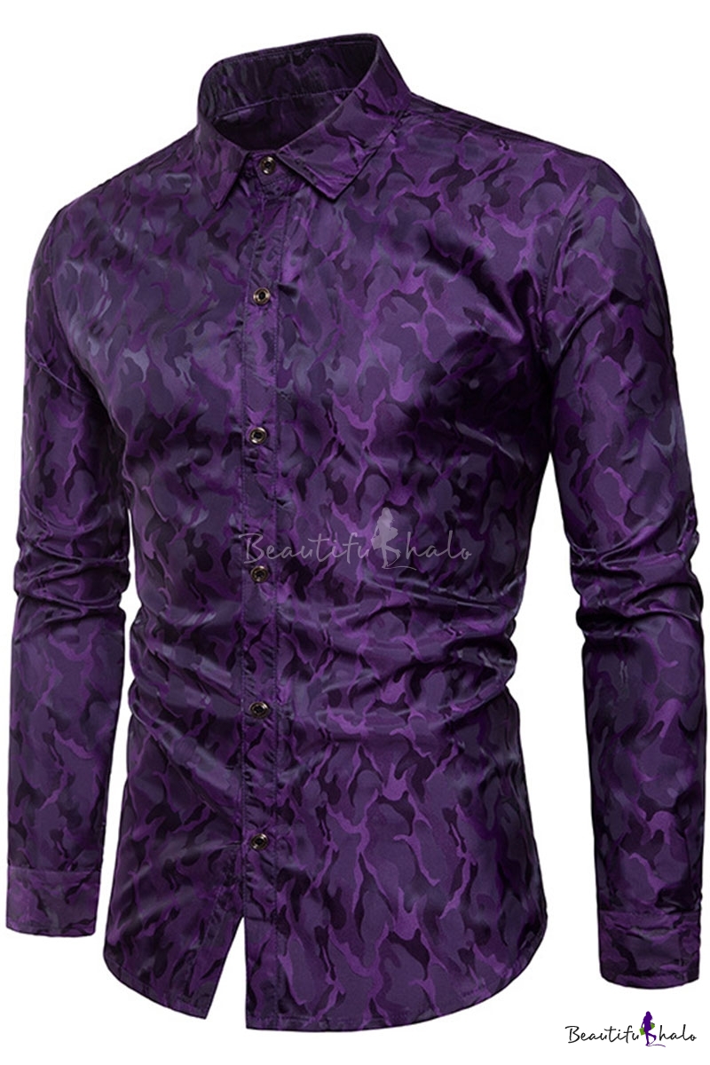 Fashion Coated Metallic Night Club Satin Silk Fitted Button-Up Party ...