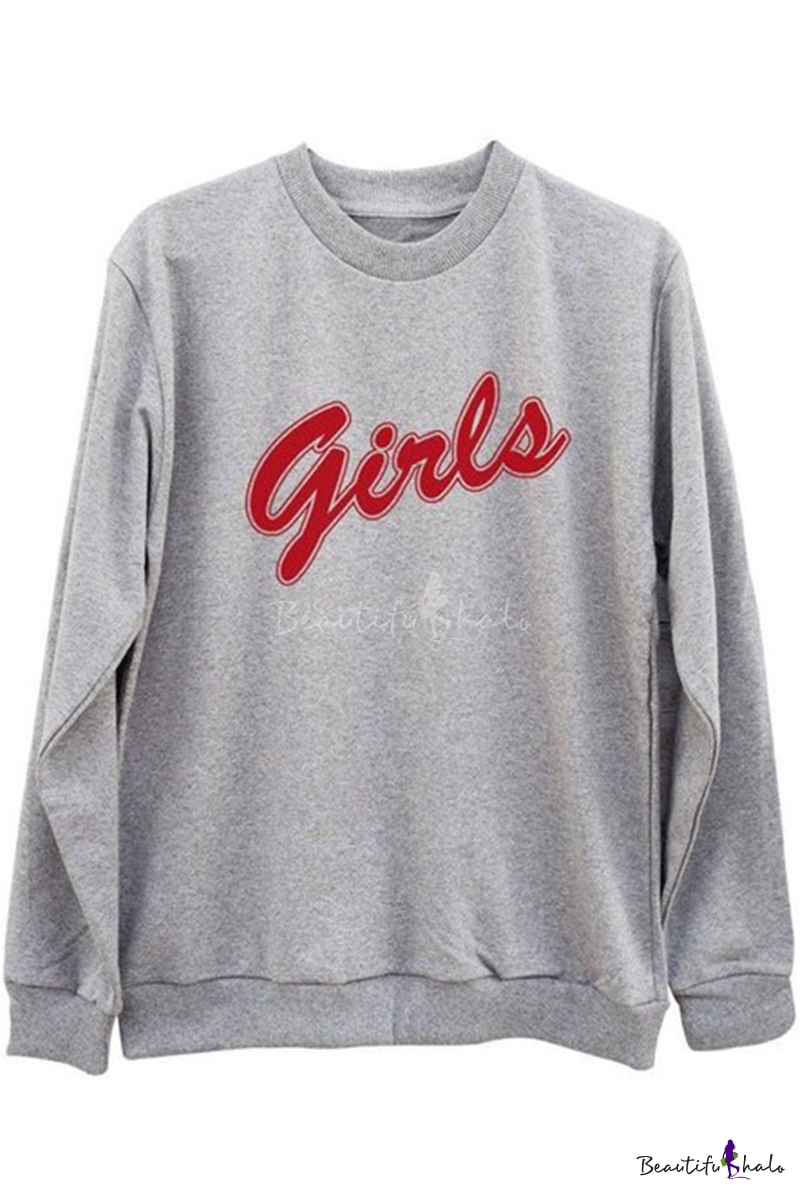 Cool Simple Letter Girls Printed Cotton Pullover Sweatshirt Beautifulhalo Com
