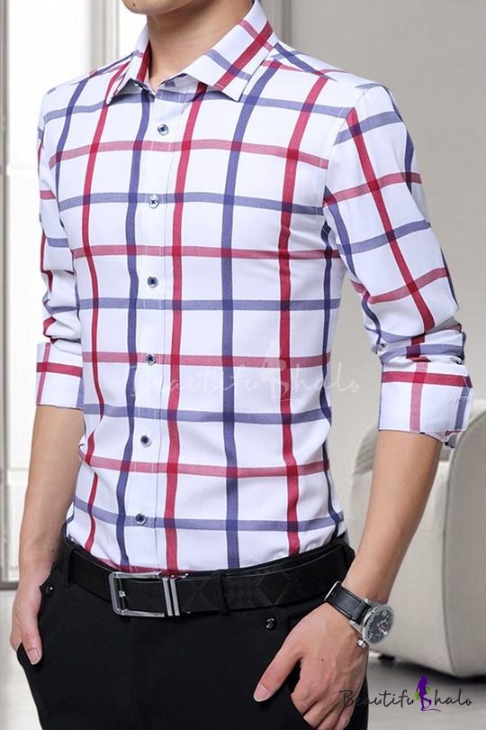 YUNY Mens Plaid Lounge Button Long-Sleeve Lapel Cotton Slim Tees Top Shirts Pattern17 M