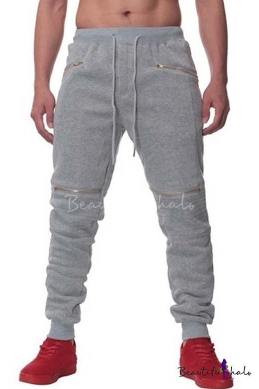 stitch zipper embellished casual jogger pants