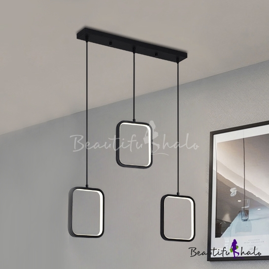 3 Lights Square Frame Hanging Light Metal Contemporary Pendant Light in ...